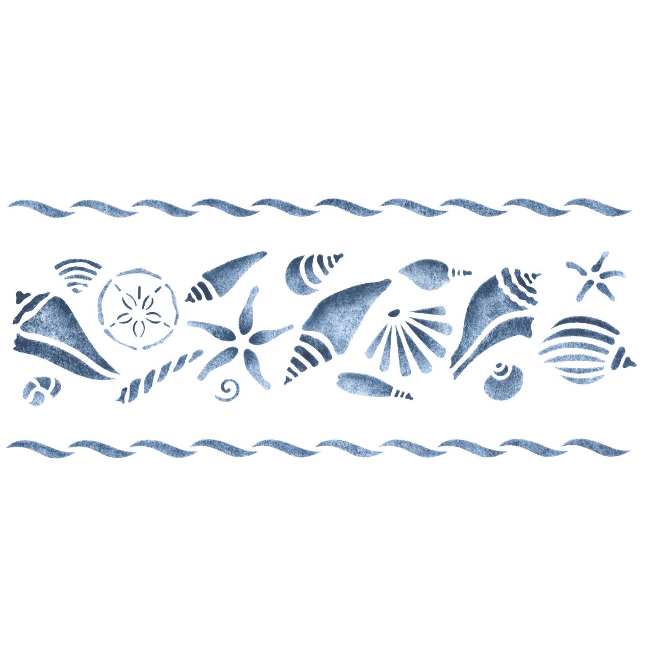 Shells with Border Wall Stencil | 992 by Designer Stencils | Reusable Art Craft Stencils for Painting |